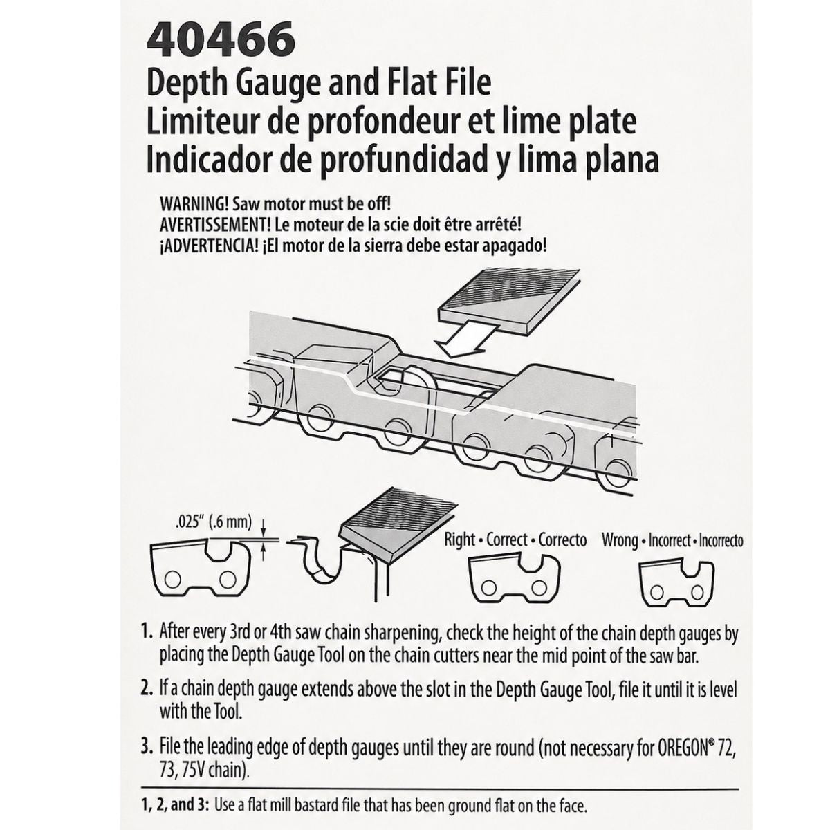 OREGON 40466 depth gauge and flat file instructions for .025 inch raker setting