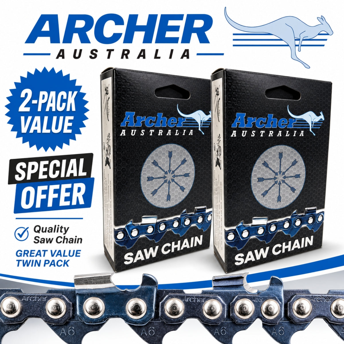 ARCHER Chainsaw Chain 2-Pack 84 Drive Link 3/8" .063" Semi Chisel