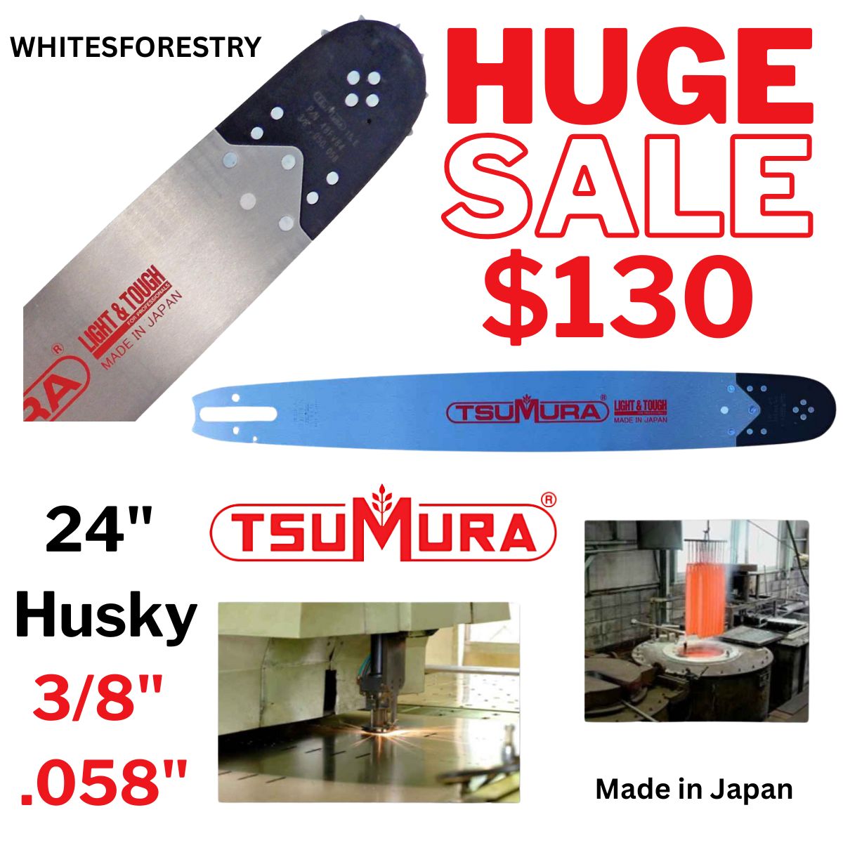 Tsumura Professional 24" 3/8 .058" Bar for Husqvarna Chainsaw