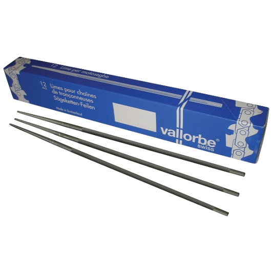 Vallorbe Swiss round chainsaw files, 200 mm length, 12-pack box with twelve files