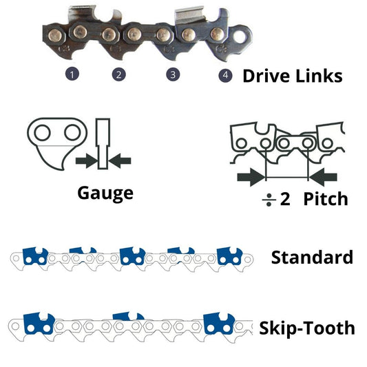 Archer 3/8" Chainsaw Chain โ Full & Semi Chisel, Skip-Tooth & Ripping โ .050" .058" .063"
