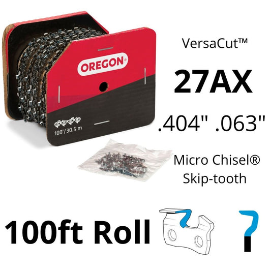 Oregon 27AX VersaCut™ Skip-Tooth Saw Chain .404" .063" Micro Chisel® 100ft