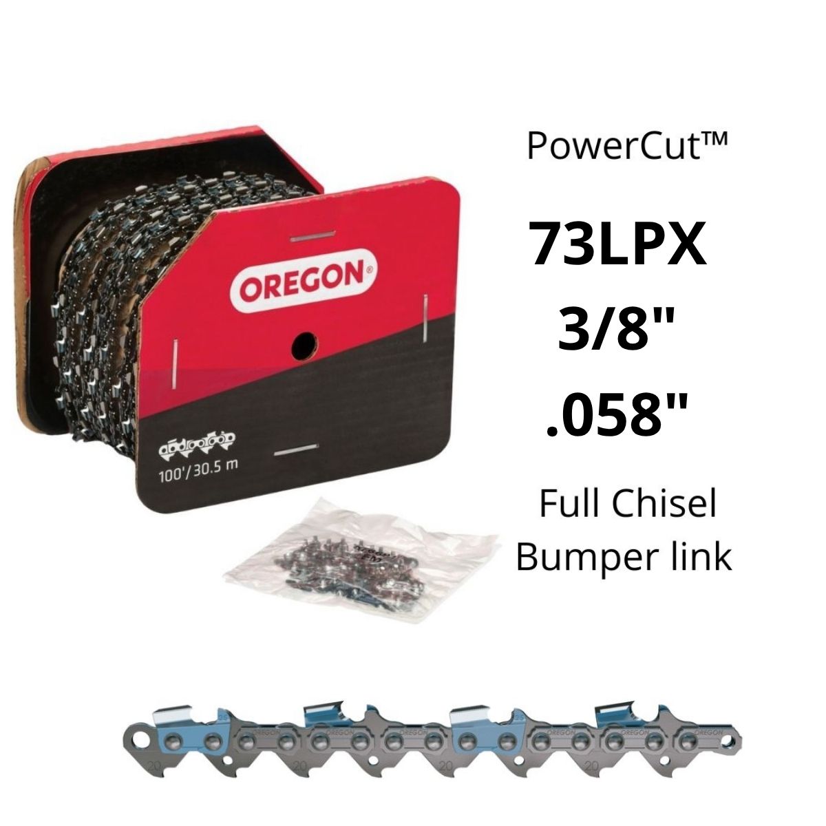 Oregon 73LPX PowerCut™ Saw Chain 3/8" .058" 100ft Full Chisel
