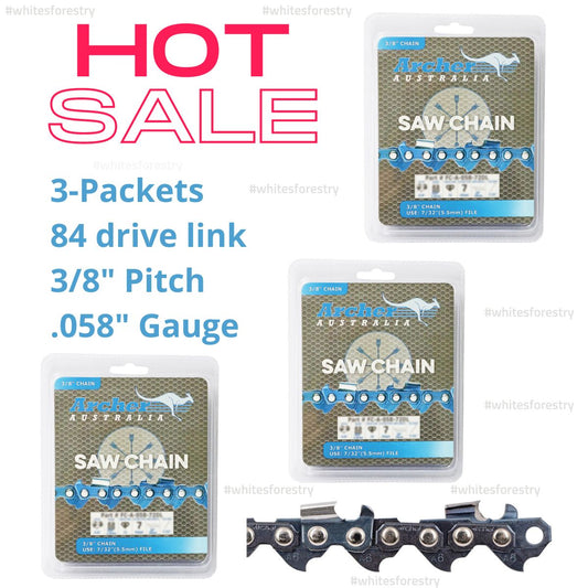 ARCHER Chainsaw Chain 3-Pack 84 Drive Link 3/8" .058" Semi Chisel