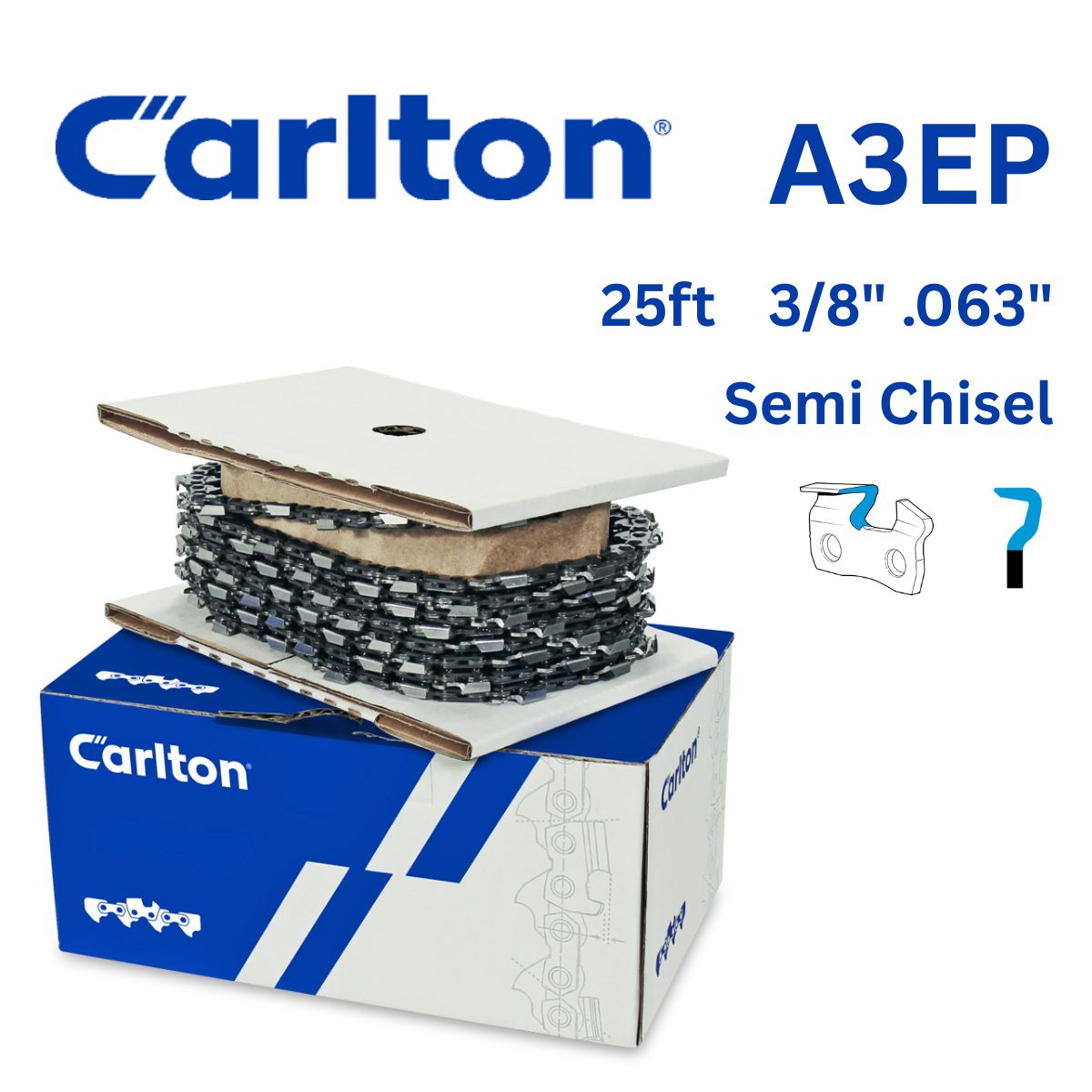 Chainsaw Chain CARLTON® 25ft A3EP 3/8" .063" Semi Chisel