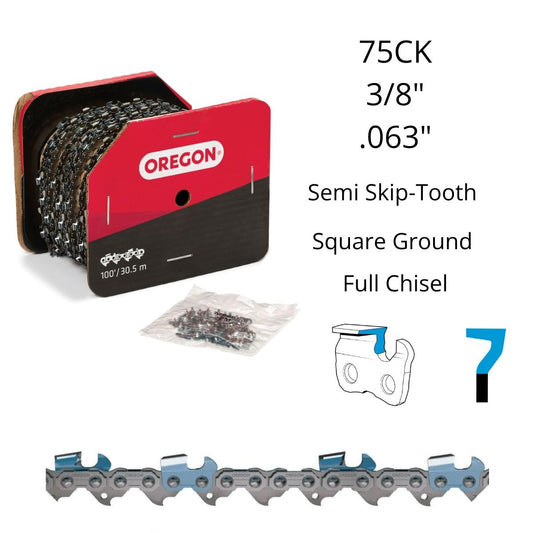 Oregon 75CK Semi Skip-Tooth Square Ground 3/8" .063" 100ft Full Chisel