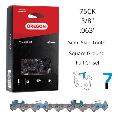Oregon 75CK PowerCut™ Square Ground Semi Skip-Tooth 3/8" .063" Full Chisel
