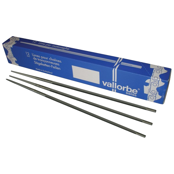 Vallorbe Swiss round chainsaw files, 200 mm length, 12-pack box with twelve files