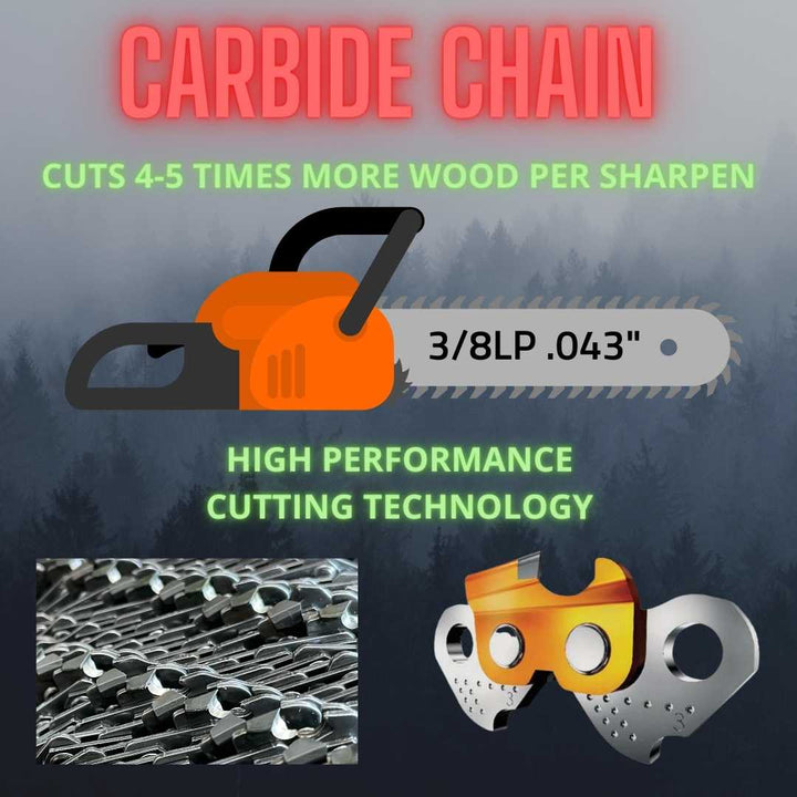 TUNGSTEN CARBIDE CHAINSAW CHAIN 3/8LP" .043" Semi Chisel