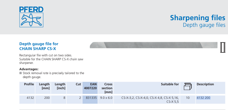 PFERD Chain Saw Depth Gauge CS-X Rectangular file.