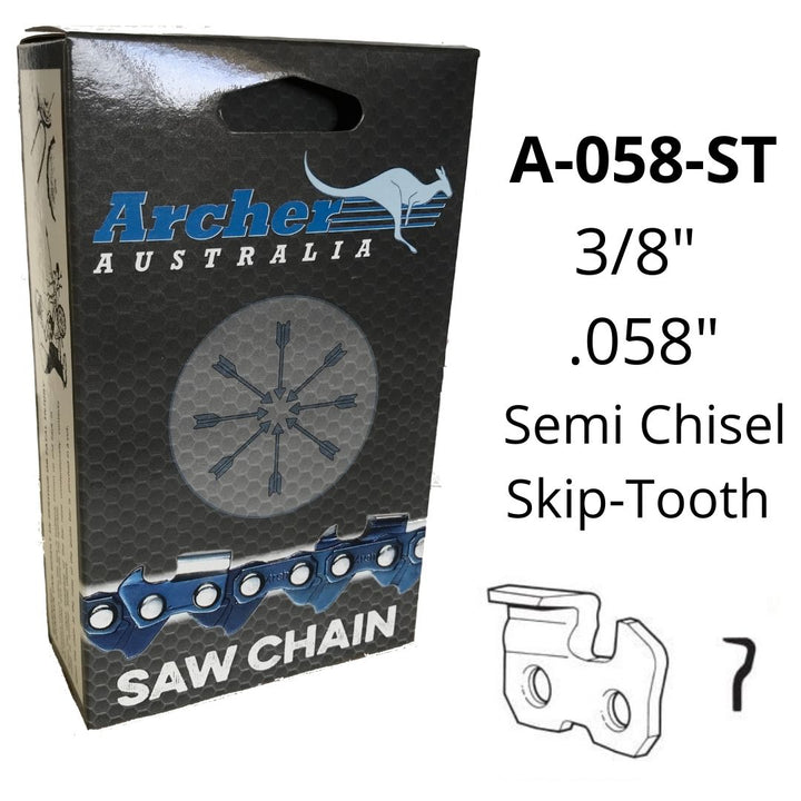 Archer Chainsaw Chain 3/8" .058" Skip-Tooth Semi Chisel
