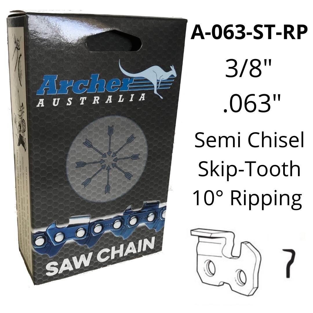 Archer Chainsaw Chain 3/8" .063" Skip-Tooth 10° Ripping Semi Chisel