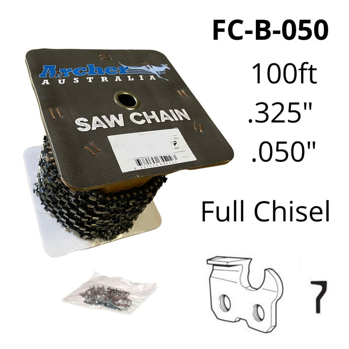 Archer Saw Chain, 100ft, 325 .050, Full Chisel