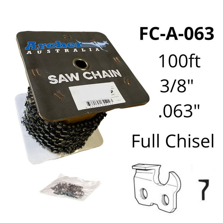 Archer Saw Chain, 100ft, 3/8 .063, Full Chisel