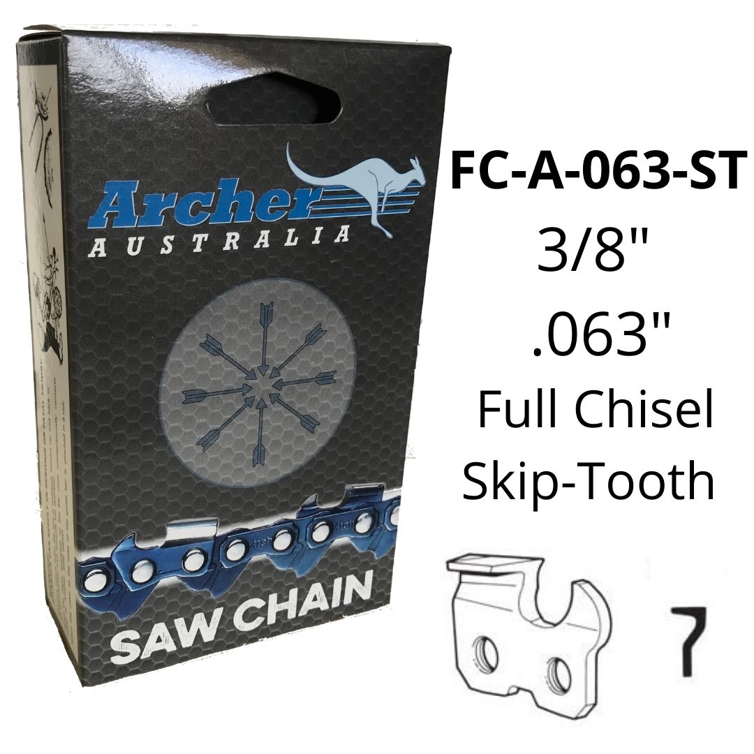Archer Chainsaw Chain 3/8" .063" Skip-Tooth Full Chisel
