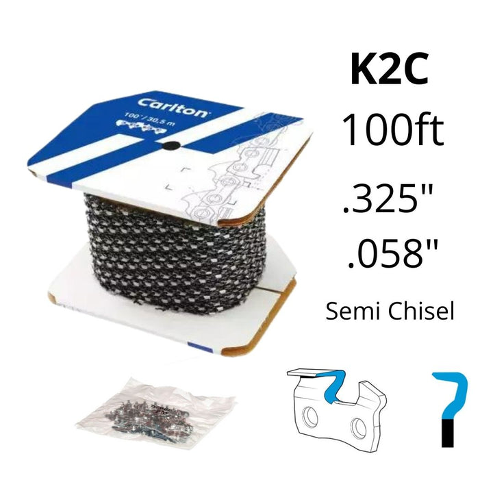 Chainsaw Chain CARLTON® 100ft K2C .325" .058" Semi Chisel