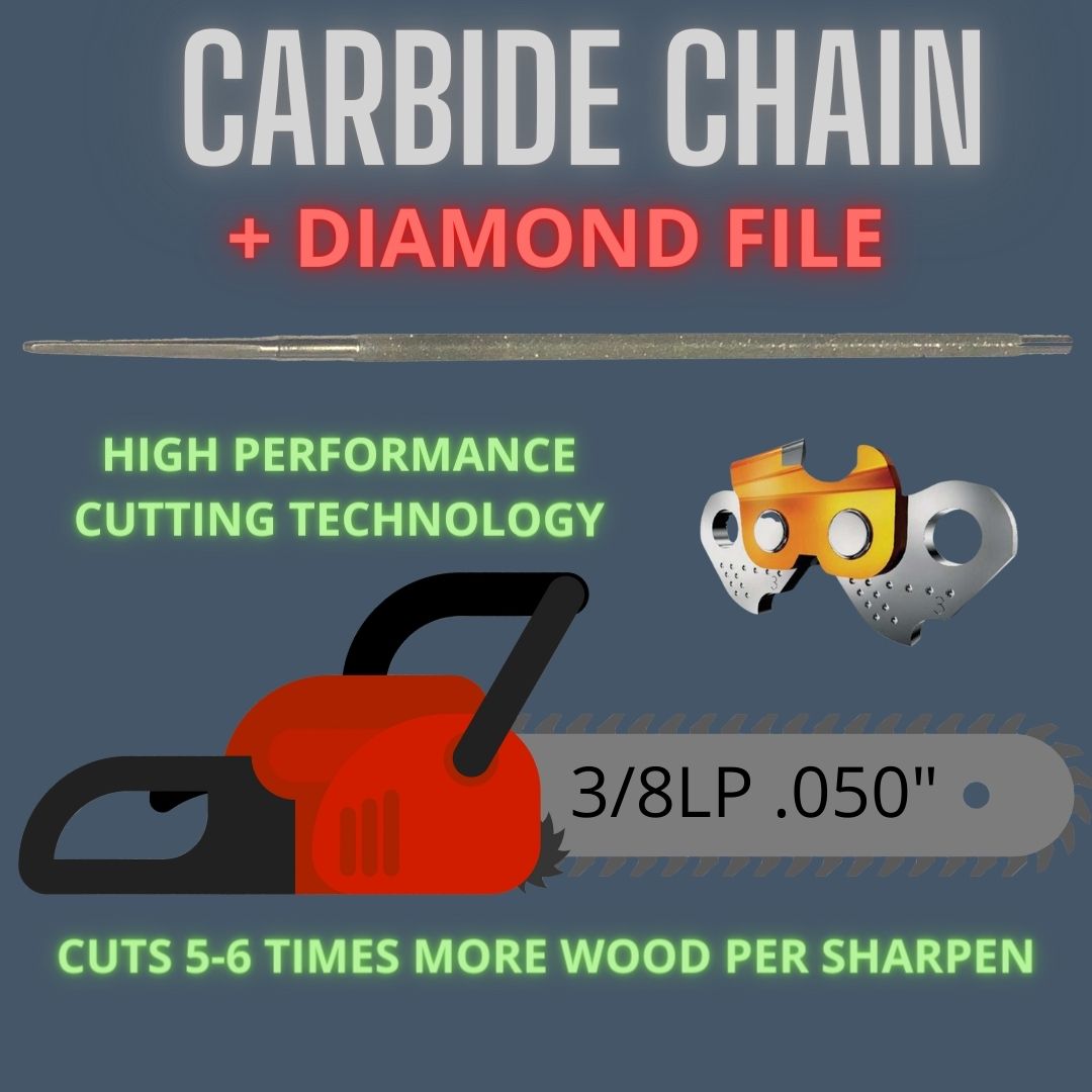 Tungsten Carbide Tipped Chain + Diamond File, 3/8LP" .050" Semi Chisel